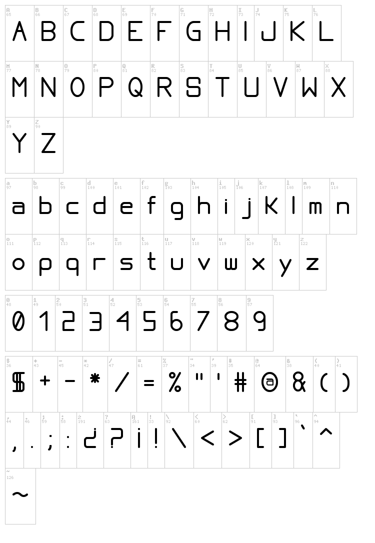 Proportional TFB font map